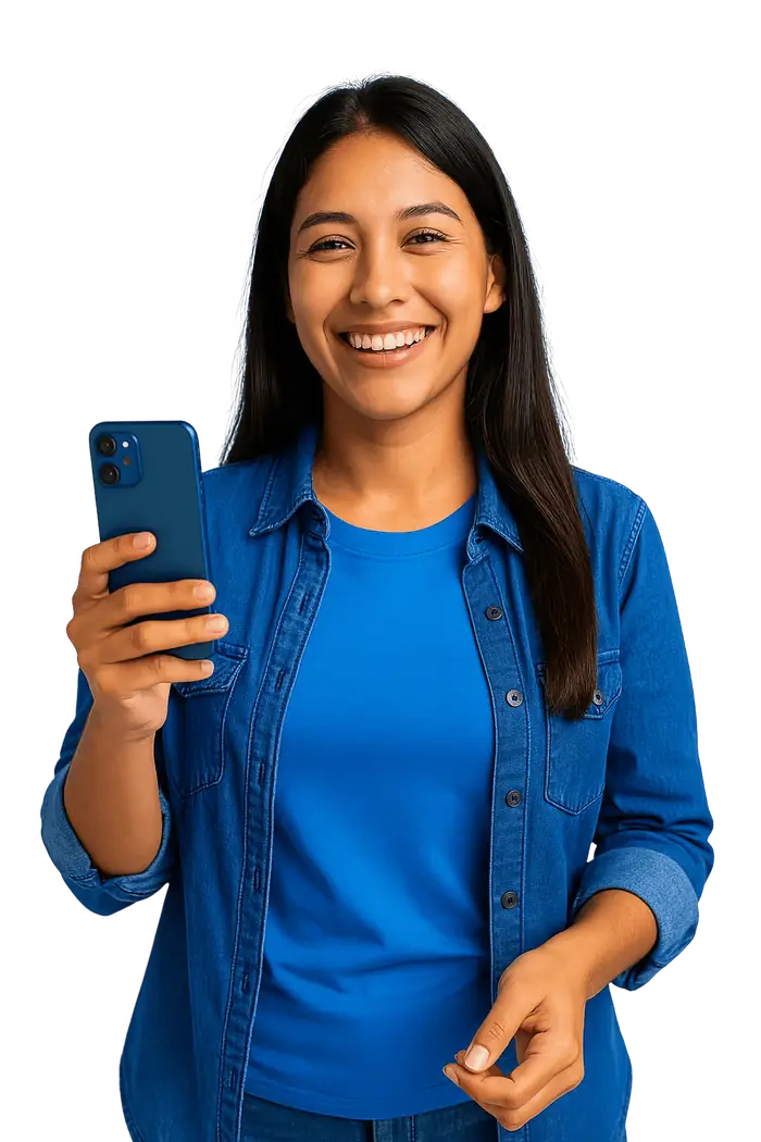 Mujer revisando su Reporte de Cr&eacute;dito Especial en su celular